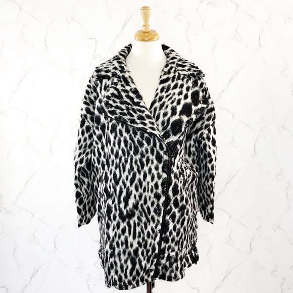 NWOT Banana Republic Snow Leopard Wool Moto Coat - Picture 2 of 8